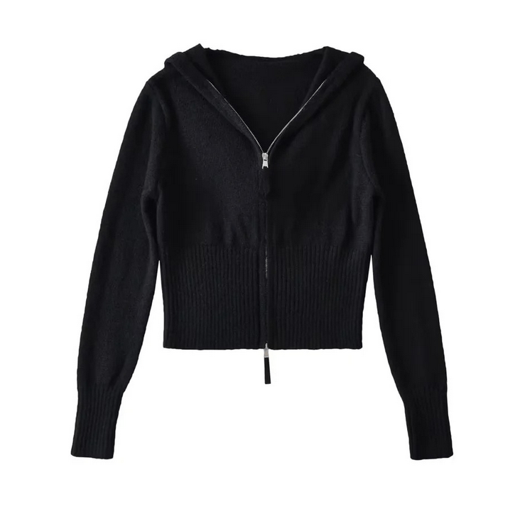 S / black Runwaylover 1333 Autumn Winter 2023 Ladies Zipper Front Knitted Cardigan With Hood