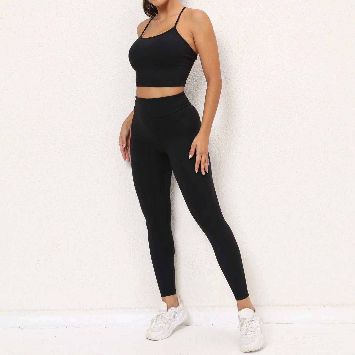 S / black set Custom Logo Women two pieces set Sportswear Crop top padded High Waist Leggings Suit Active Wear Athletic Gym Fitness Yoga Sets
