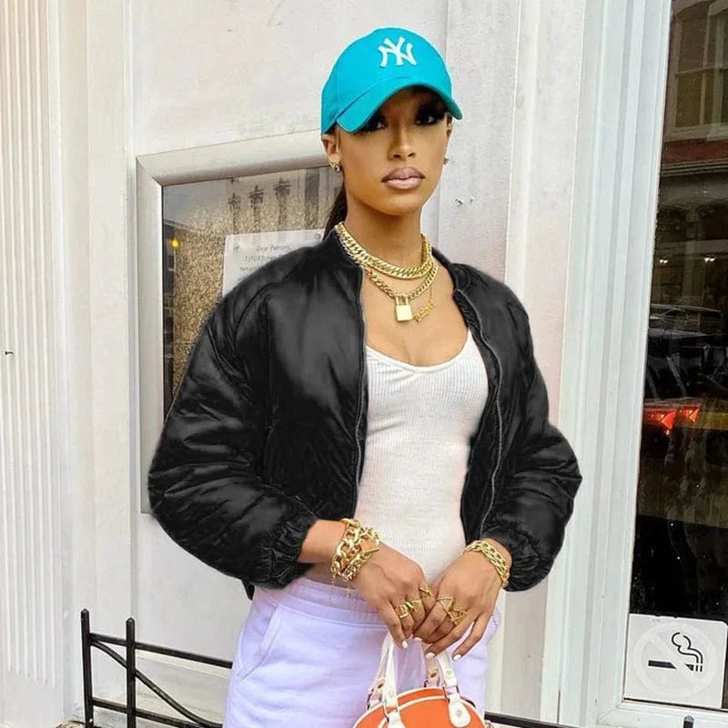 S / Black Sexy Zipper Motorcycle Softshell Puffer Jacket Zipper Up Solid Ladies Coat Stand Collar Long Sleeve Womens Down Coats