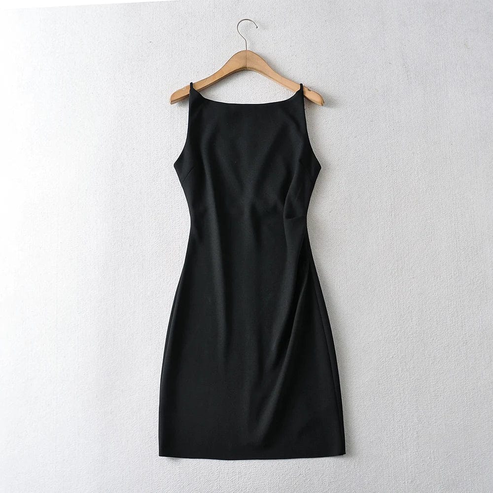 S / Black Summer One shoulder Vest Elegant Summer New Style Pleated A-line Ruched Midi Dress