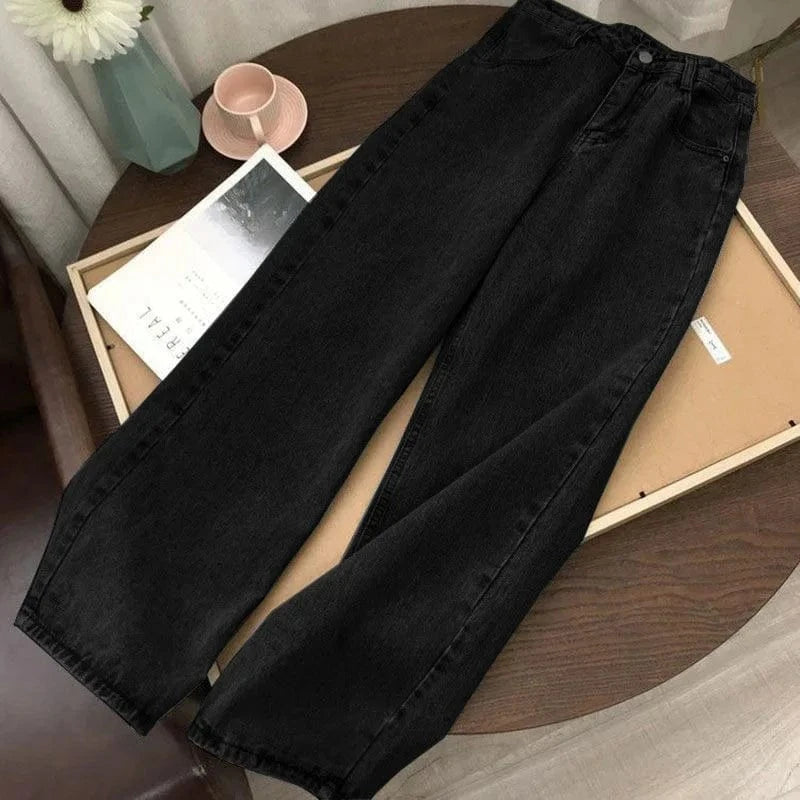 S / Black Women Lady Girls Straight-leg, High-waisted Hot Sale  Fashion  Summer  Elegant Denim Pants micro-pants Mid-waist women's jeans