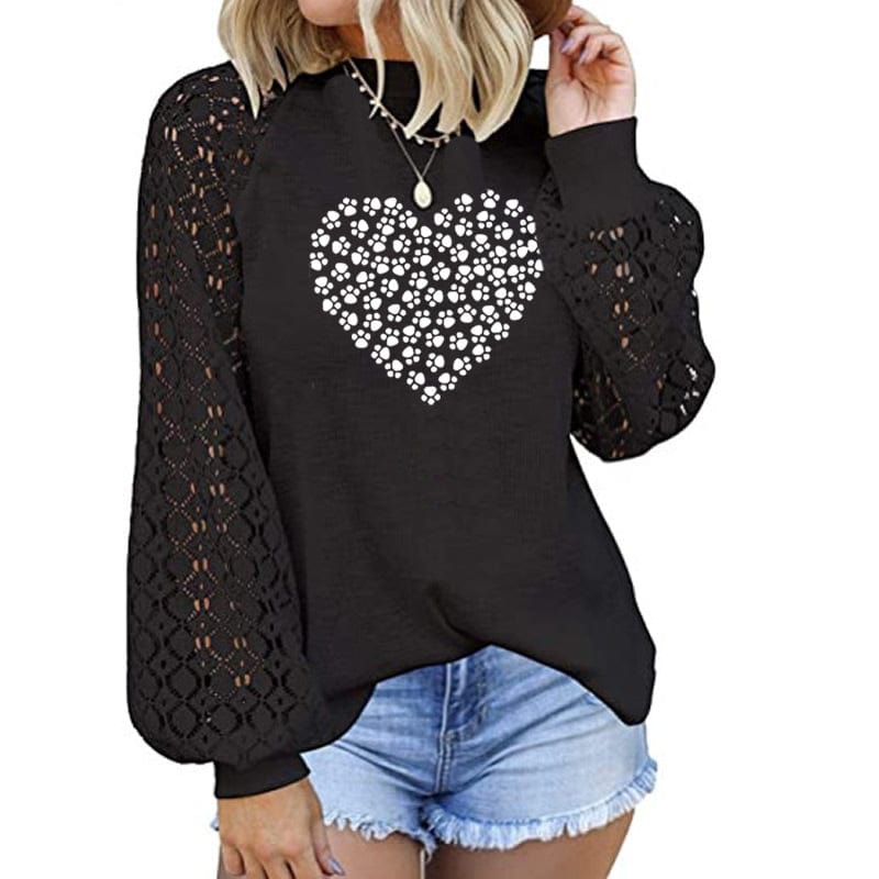 S / black Women's Blouses dog paw faith Fashion Design custom made Loose Soild Color Summer Shirt Blouse  ladies' blouses