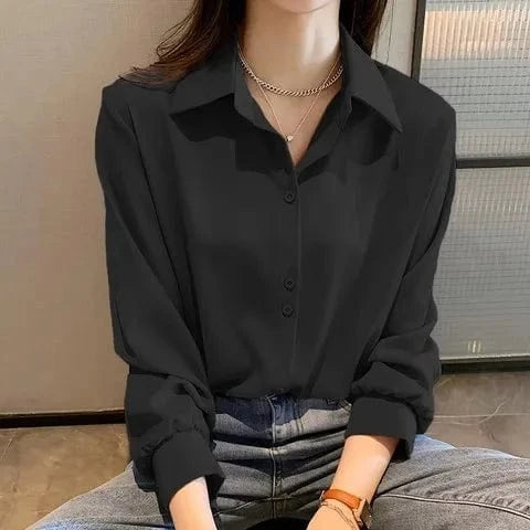 S / Black Women's chiffon shirt Spring and Autumn 2023 New fashion Design niche top Loose overlaid White shirt Base shirt