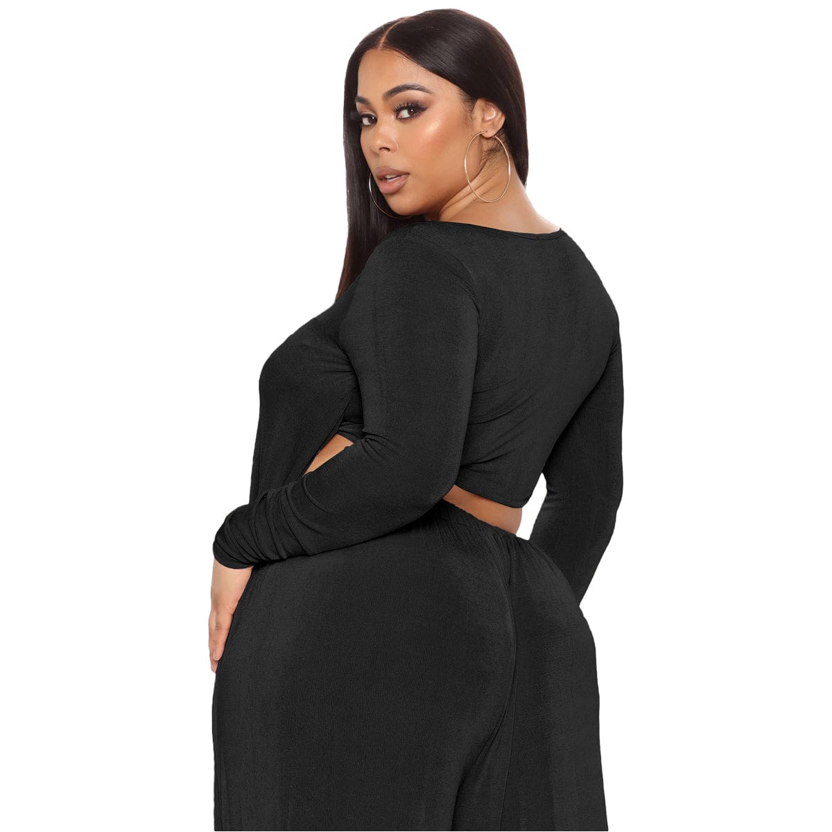 S / black Womens Sets For Fall Plus Size Gold Velvet Long Sleeve Long Top & Pants Set