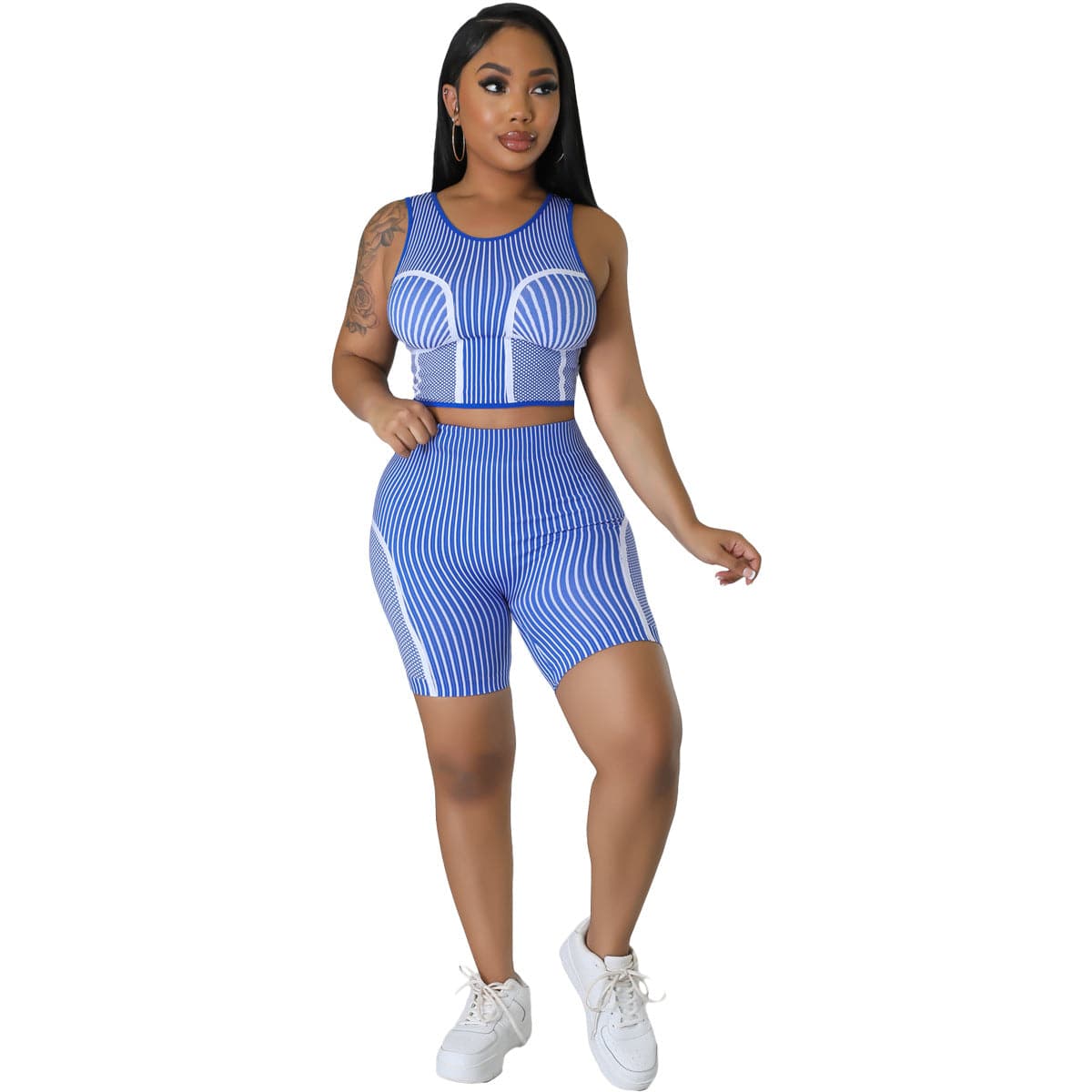 S / Blue BR3106  New fashion printed slim fit sports vest casual suit