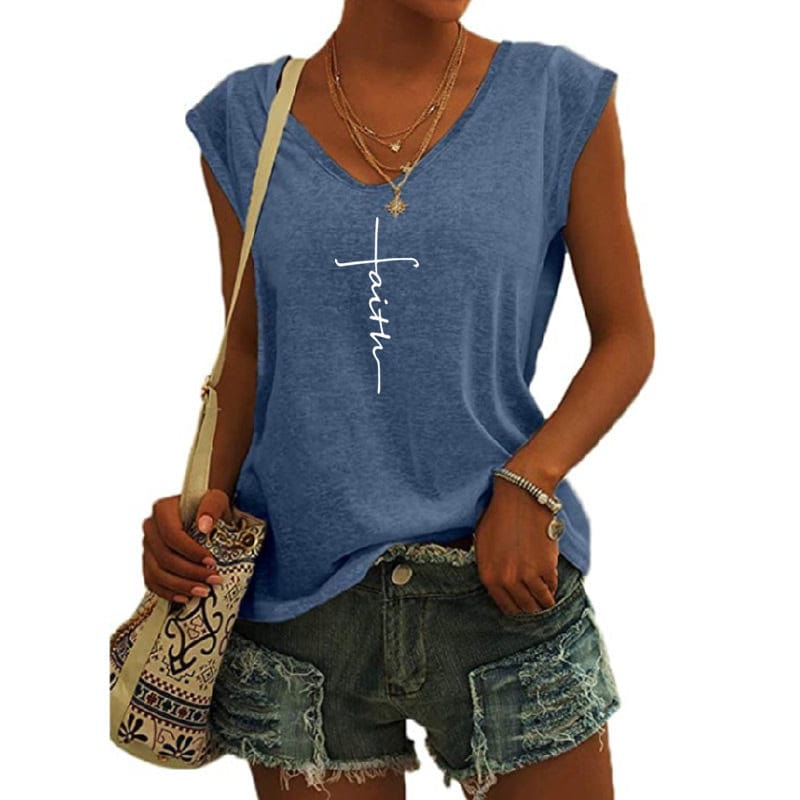 S / Blue Faith Heart shirts for women drop  t-shirts american clothing tshirts with tshirt custom logo printed y2k cotton shirt