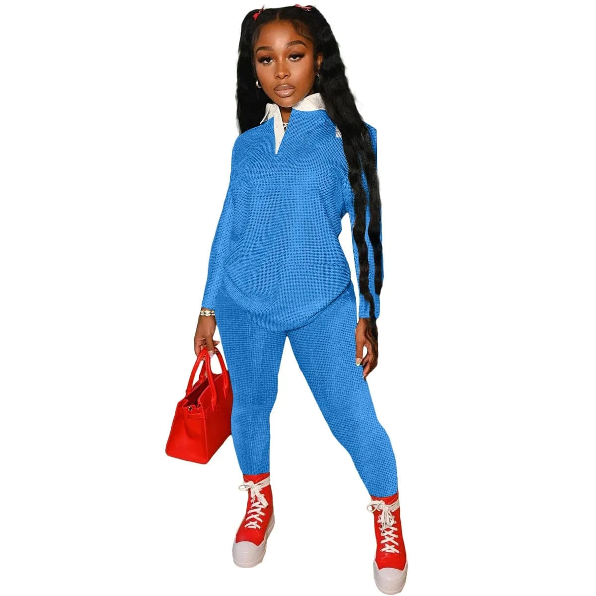 S / Blue Fashion Sweatsuit Outfits Loose T shirts Women Sets Two 2 Piece Street Wear Clothing Women Casual Two Piece Sets for Woman
