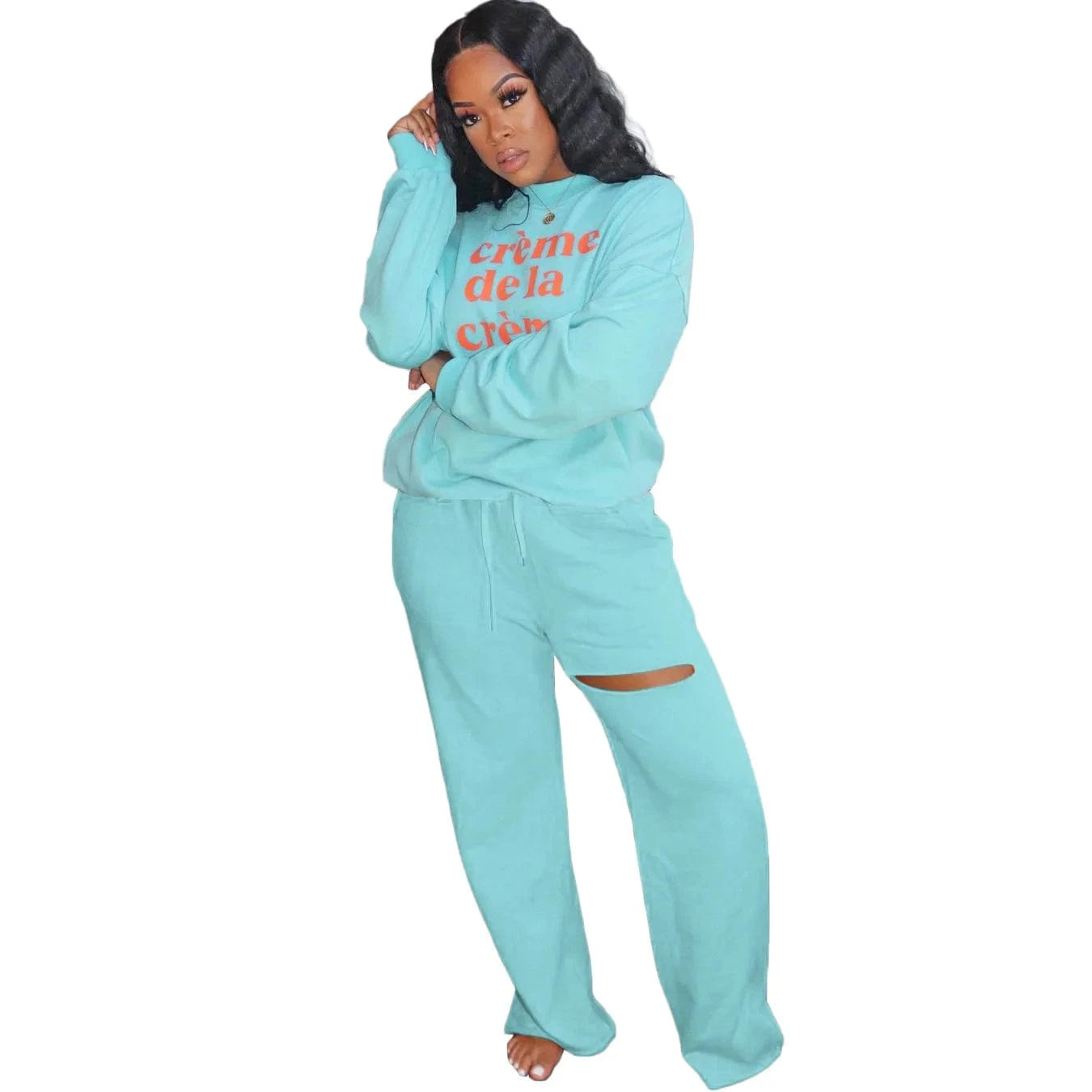 S / Blue Long Sleeve Fall Winter Loose Sweatshirt Suit Jogger Sweatsuit Outfits For Women Clothing Casual Two Piece Pants Set Tracksuit