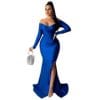 S / Blue Long Sleeve Red Split Birthday Dress For Women Vestidos Fiesta Cocktail Party Dresses Ladies Velvet Sexy Maxi Bodycon Prom Dress