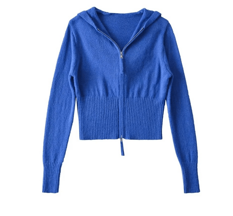 S / Blue Runwaylover 1333 Autumn Winter 2023 Ladies Zipper Front Knitted Cardigan With Hood