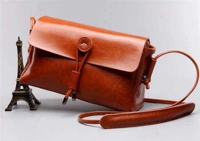 S / brown Fashion small genuine wax leather crossbody sling bag women