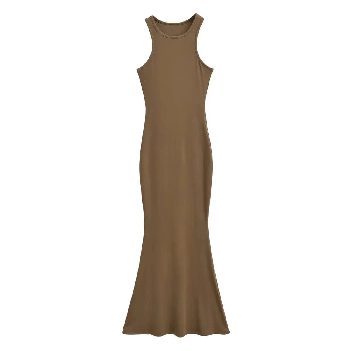 S / Brown Luluxixiyaya Hot Sale Summer Women's Clothing Tank Top Dresses Flare Sleeveless Mermaid Casual Dress