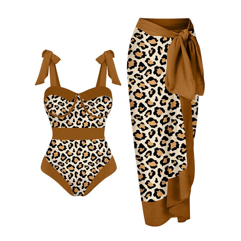 S / Brown OUDINA Factory New Printed One Piece Swimsuit Female Printing Sexy Women Bikini Swimwear