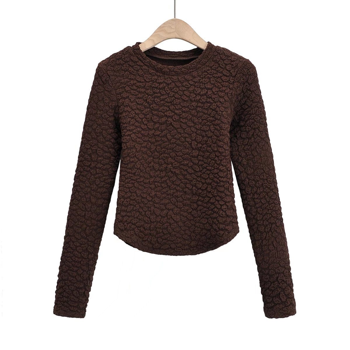 S / Brown R41529S women's fashion solid color thick bottoming shirt slim blouses