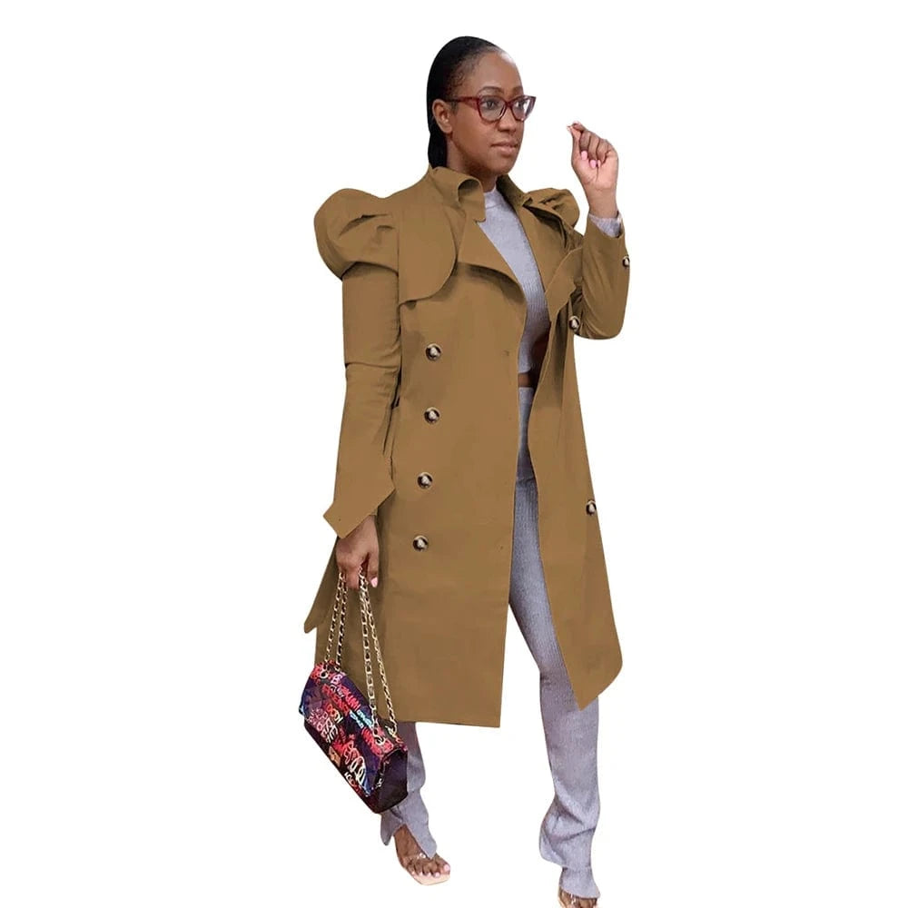 S / Brown YP New Trending Long Sleeve Solid Petal Winter Jackets And Coats 2024 Fall Khaki Button Top Ladies Long Trench Coat Women