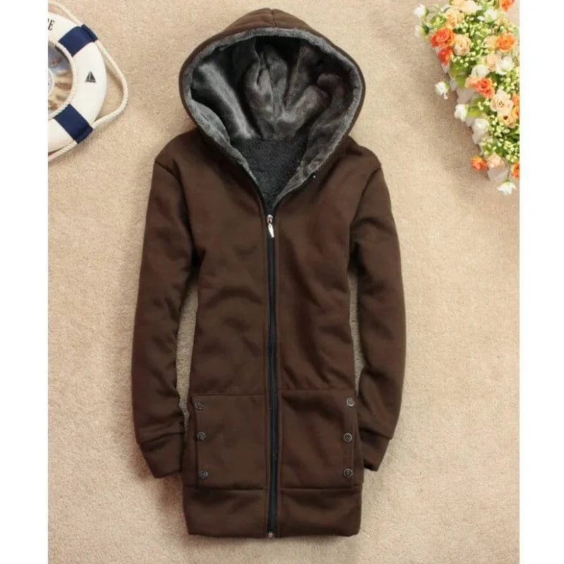 S / Brown YSMARKET S-3XL Hot Sale Casual Women Thicken Coat Warm Female Clothes Overcoat With Pockets Long Sleeve Hooded Tops E9998