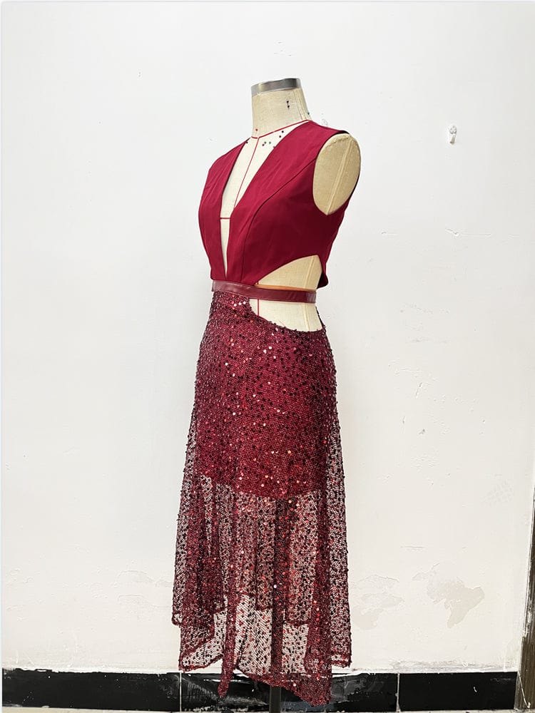 S / Burgundy New V Neck Fashion Women Celebrity Night Clubwear Party Long Sexy Evening Dress