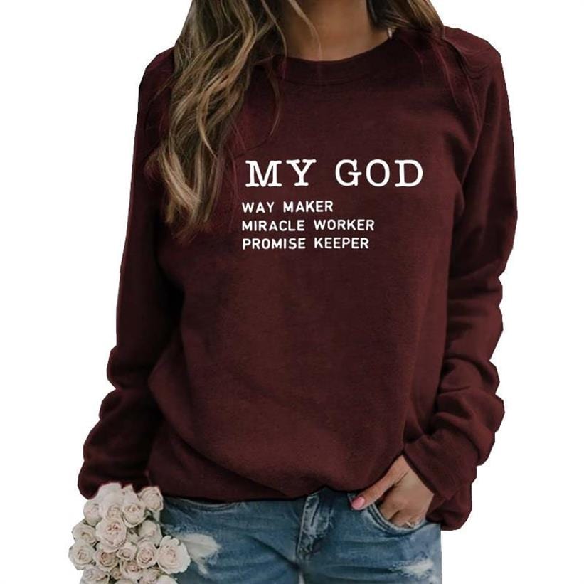 S / Burgundy Way Maker Miracle Worker My God Christian Women Hoodies Sweatshirt Clothes Believe Graphic Oversized Harajuku Clothing Yellow