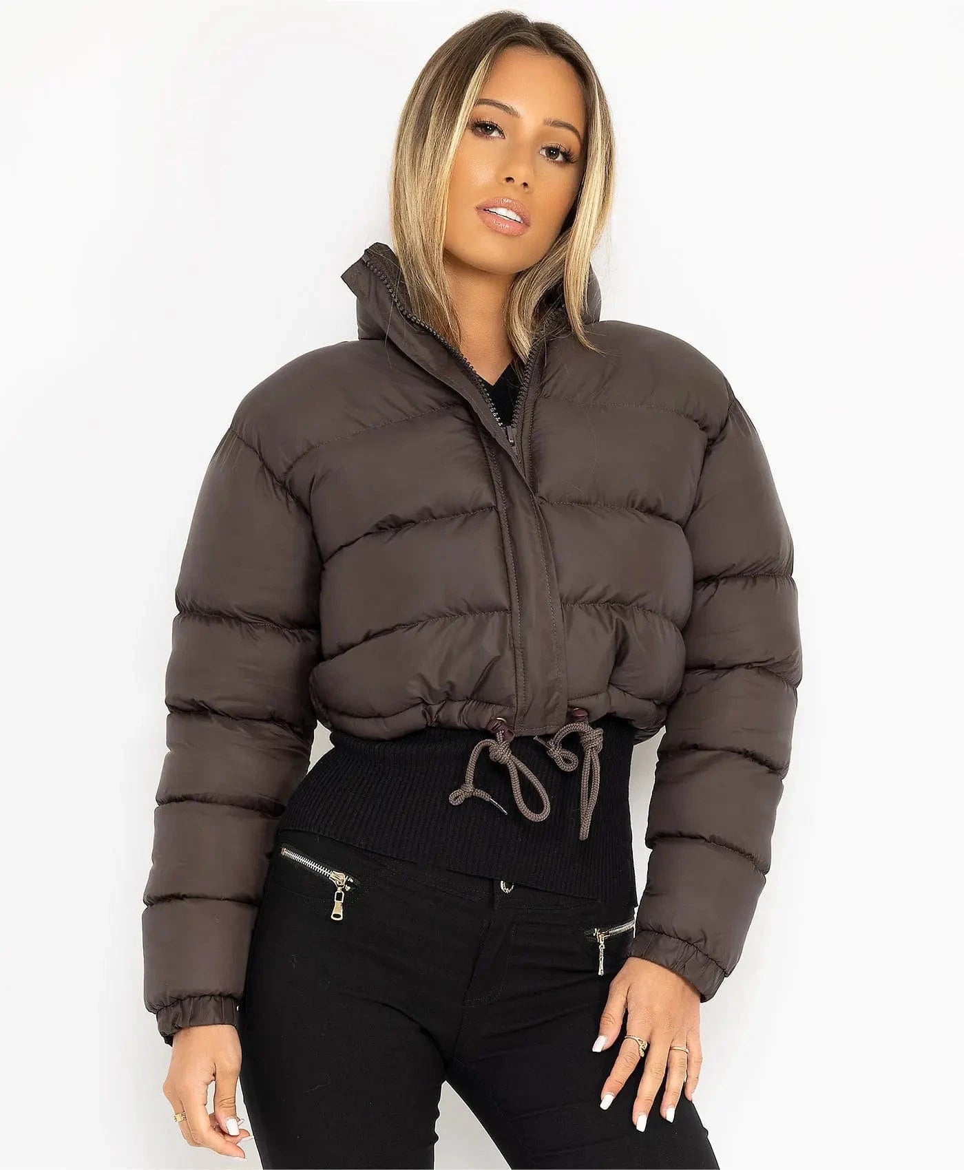 S / Burgundy Women Solid Jackets Bubble Short Crop Coats Puff Ladies Down Coats Thick Warm Patchwork Winter Bomber Puffer Jackets For Women