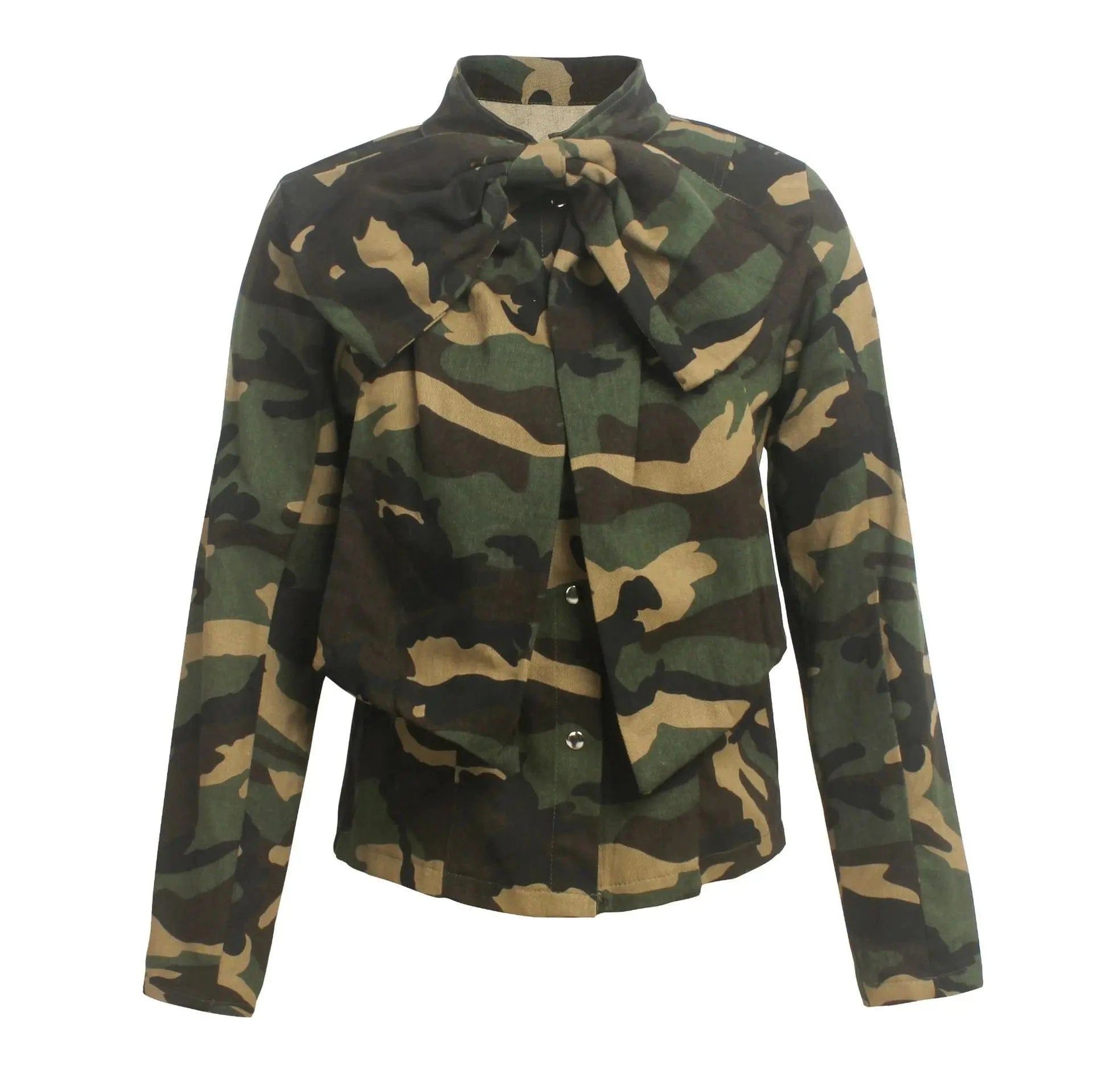 S / Camouflage CHICEVER New Style Casual Camouflage Bow Design Long Sleeve Lady Elegant Women Blouses 2023