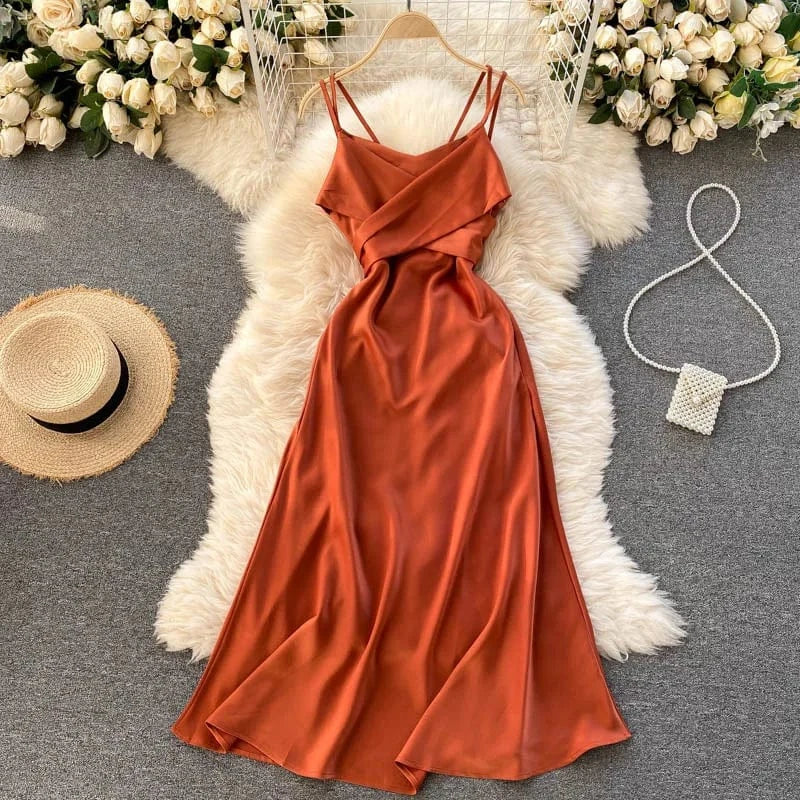S / caramel colour Vacation Premium Cross v Neck Sexy Strapless Evening Dress Slim Long Dresses