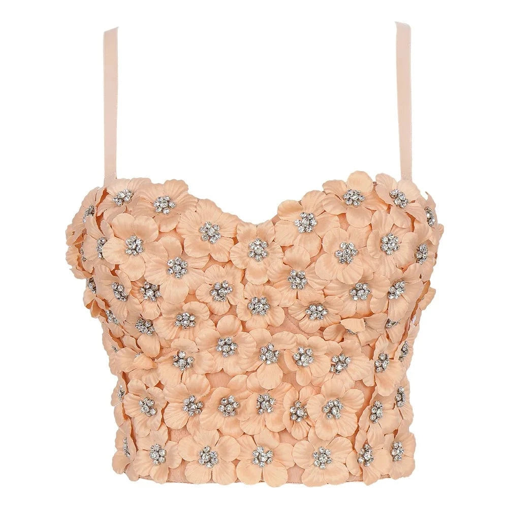 S / Champagne Manufacturer Wholesale spot wholesale flowers rhinestone pink women's tights bustier top