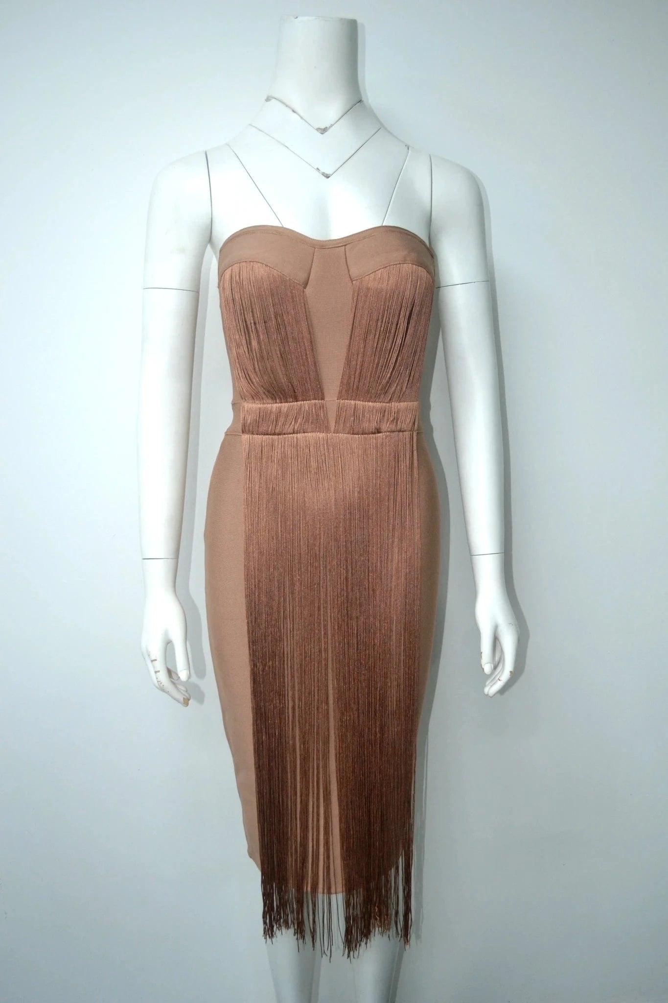 S / Champagne New Fashion Woman Clothes Bodycon Tassel Midi Dresses Strapless Bandage Mini Evening Prom Dress