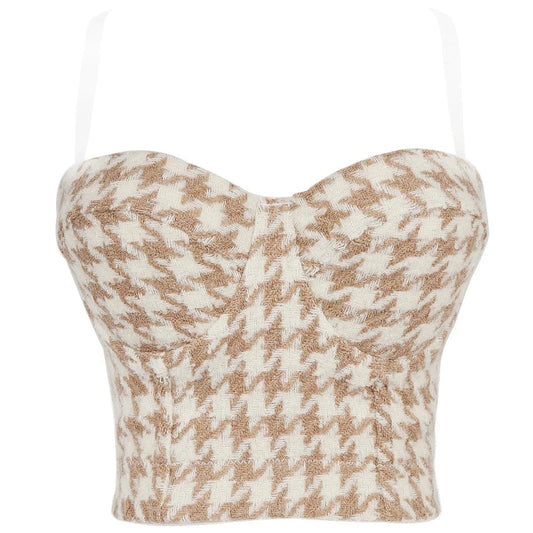 S / Champagne The latest design trend  Prom Plaid fresh bra women's vest corset bra bustier