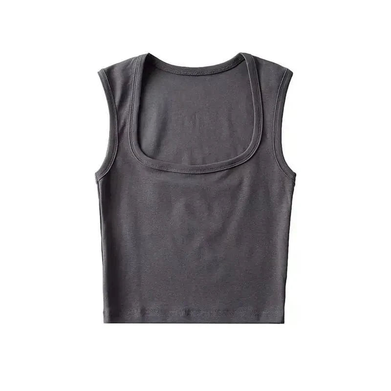 S / Charcoal 24 colors Custom logo blank plain Square Neck deep Wide Rib Stretchy Sleeveless Women's Tank top women crop top