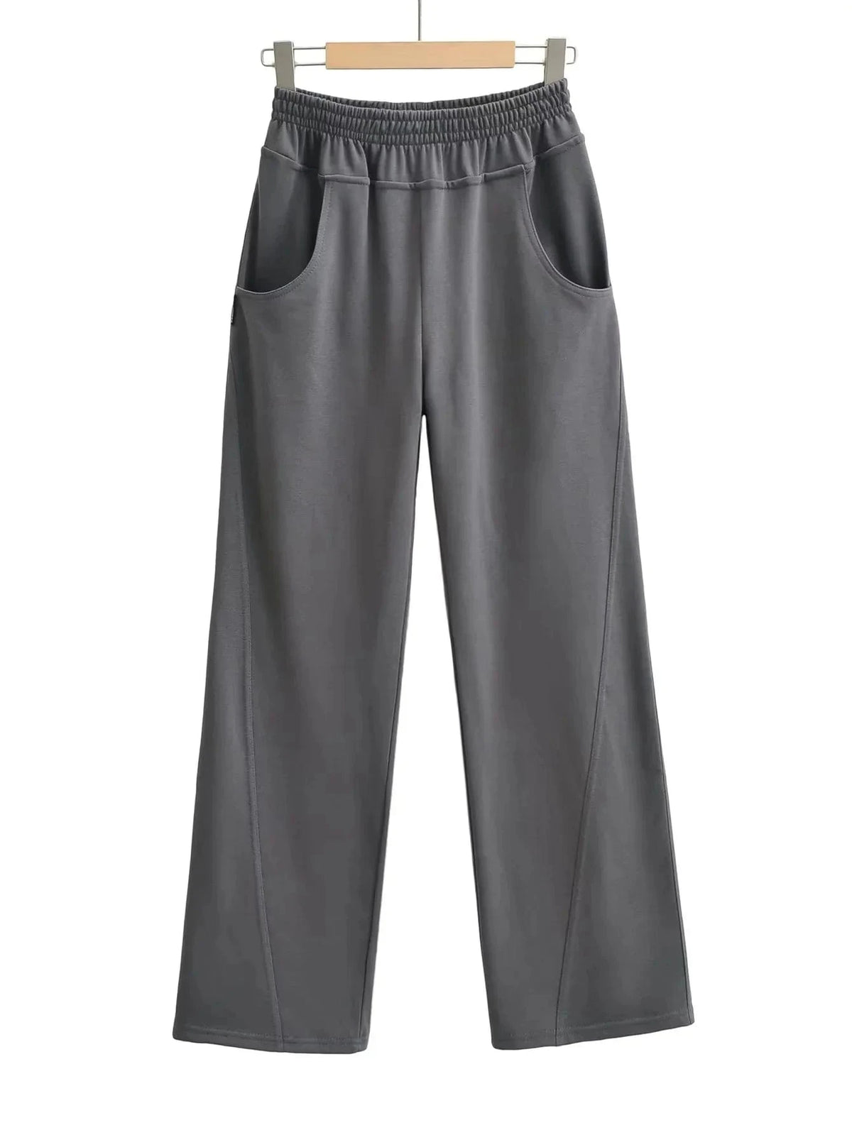 S / Charcoal High Quality Cotton Terry Loose Ladies Sweatpants Panel Front Leg Back Pocket Elastic Waistband Female Trousers Joggers Women