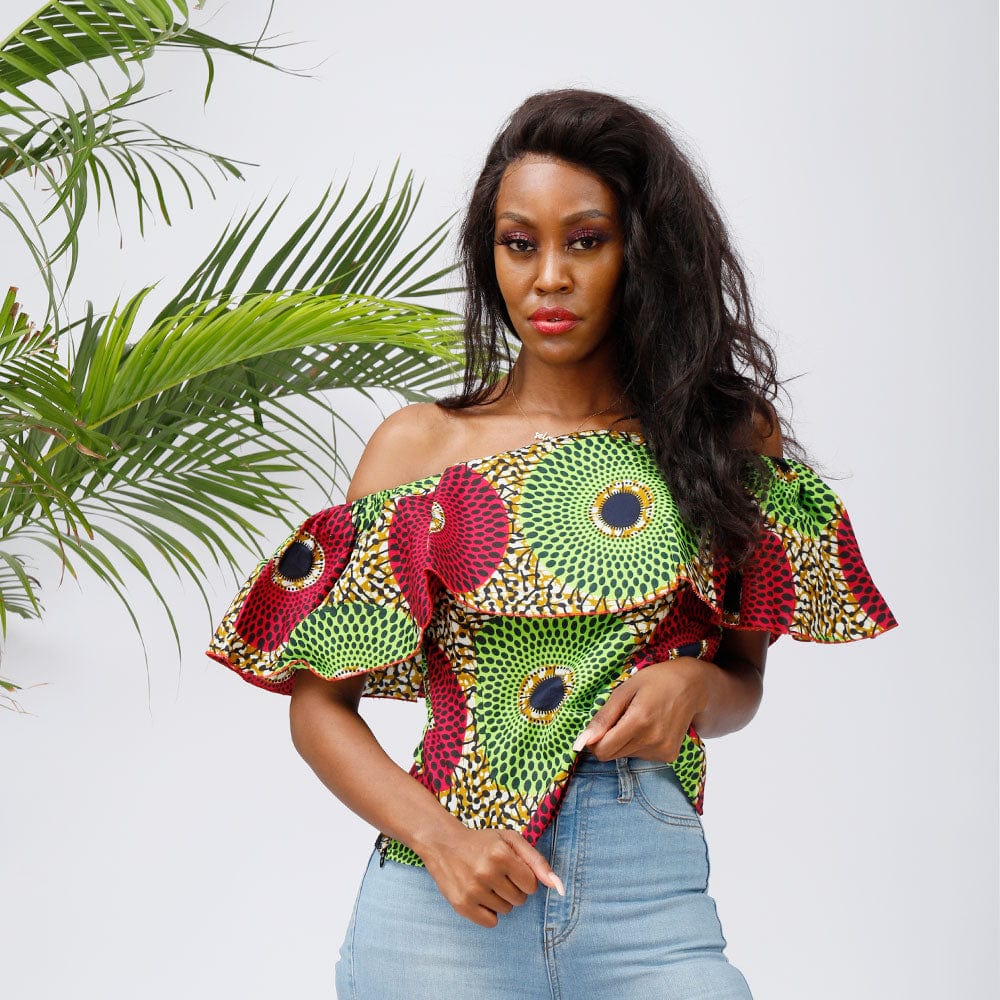 S / Color Newest Fashionable High Quality Off Shoulder African Pattern Top