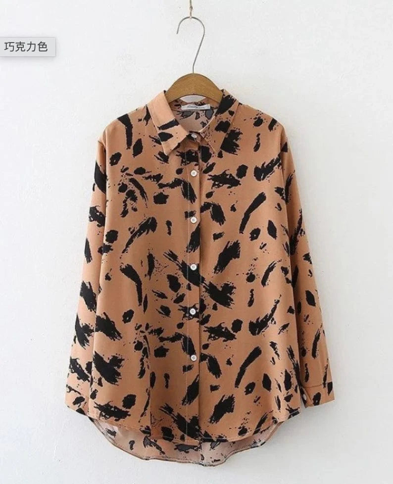 S / color1 Liu Ming Fashion 2024 Spring Autumn Women Vintage Printed Long Sleeve Buttons Blouse Casual Shirt