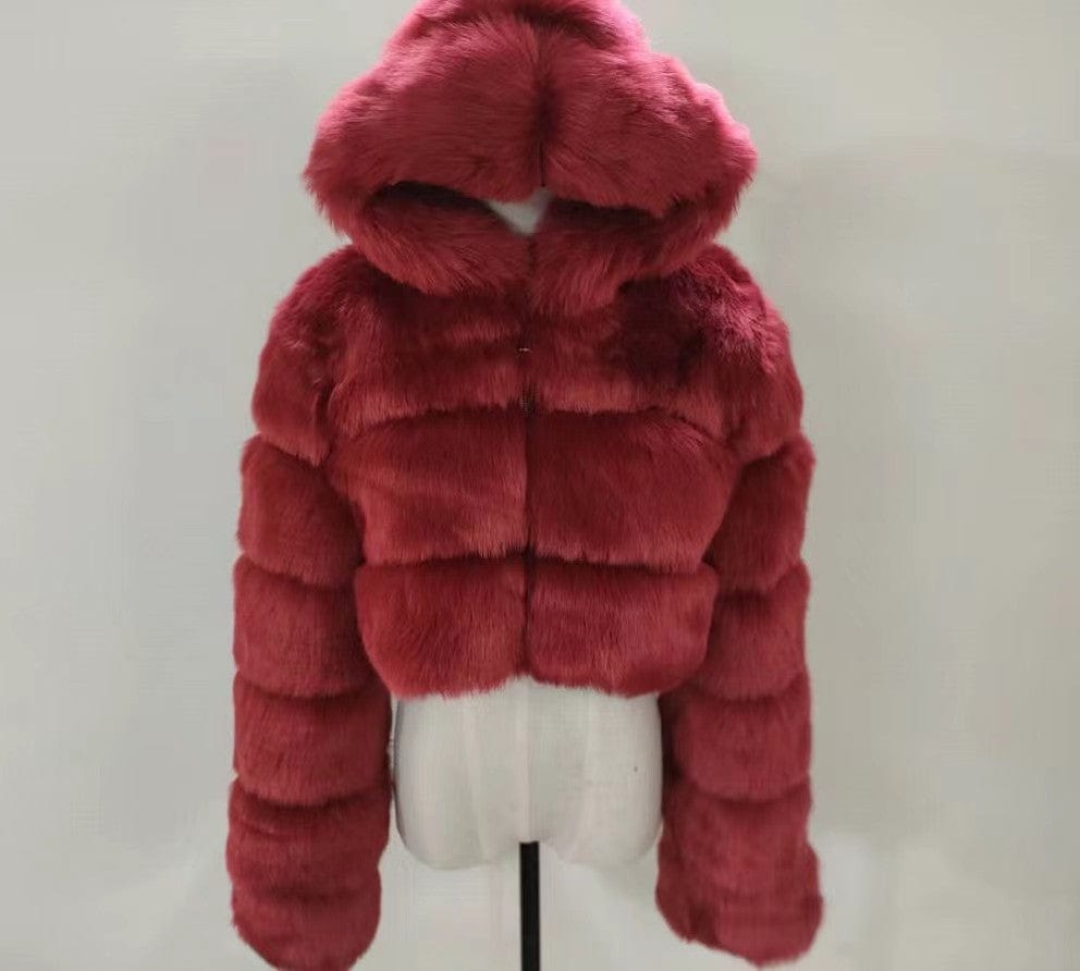 S / color17 2022 New Winter Coat Jacket Women Faux Fox Fur Coat with Hood Fashion Short Style Fake Fur Coat for Lady