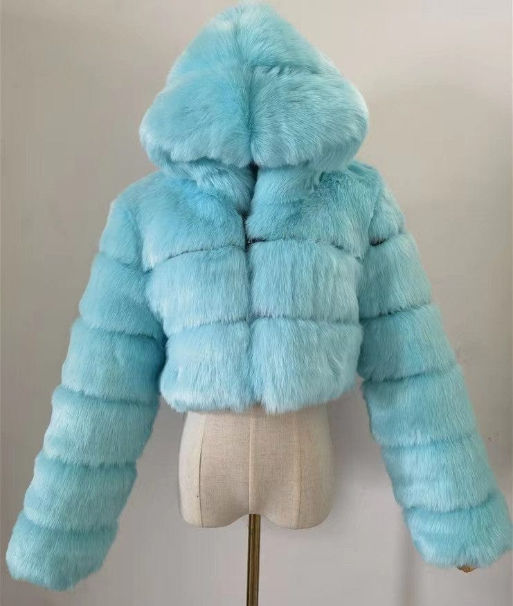 S / color26 2022 New Winter Coat Jacket Women Faux Fox Fur Coat with Hood Fashion Short Style Fake Fur Coat for Lady