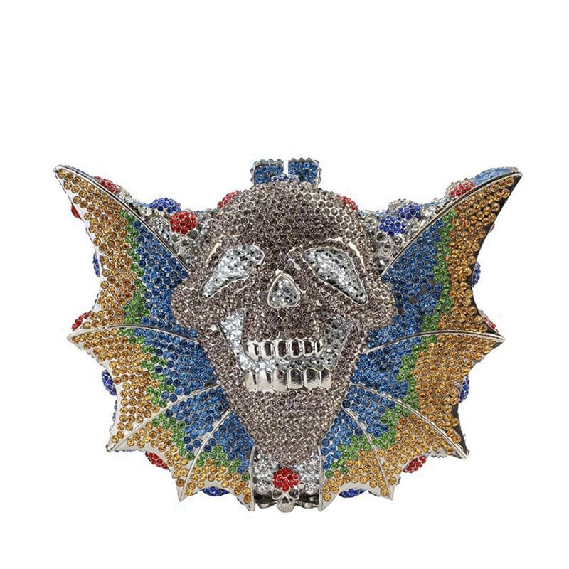 S / Colorful Luxury Bling Crystal Clutch Purse And Handbag For Woman Prom Dinner Dress Diamond Clutches Ladies Rhinestone Skull Evening Bag