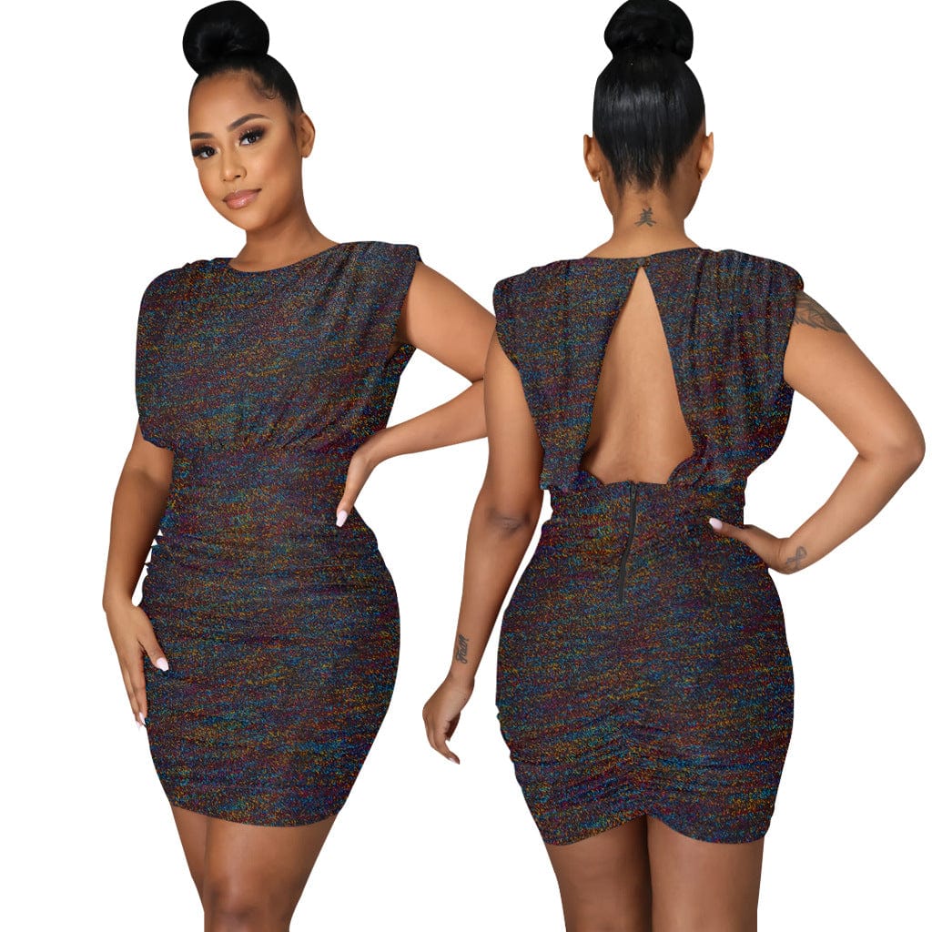 S / Colors C1103TA55 New Design Casual Solid Color Hollow Out Sequin Bodycon Club Dress Women Sehe Fashion