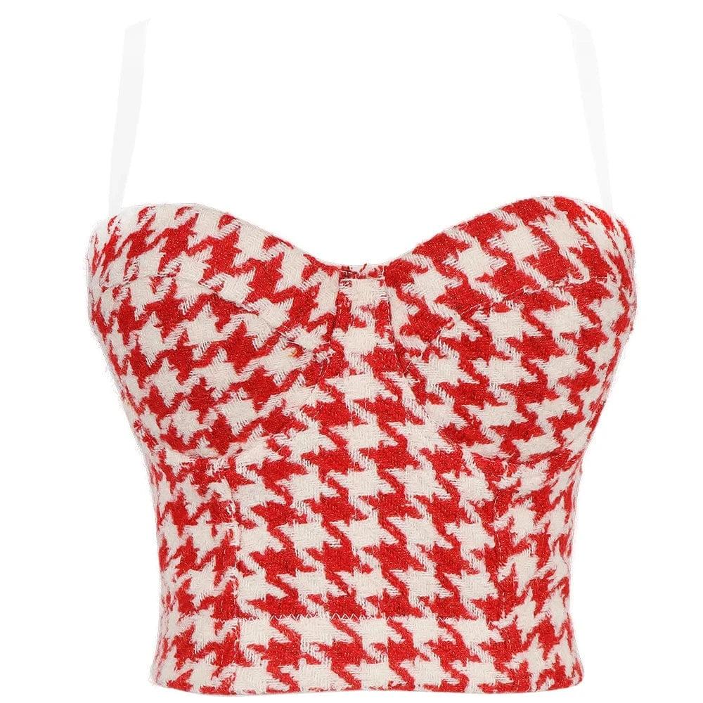 S / CORAL RED The latest design trend  Prom Plaid fresh bra women's vest corset bra bustier