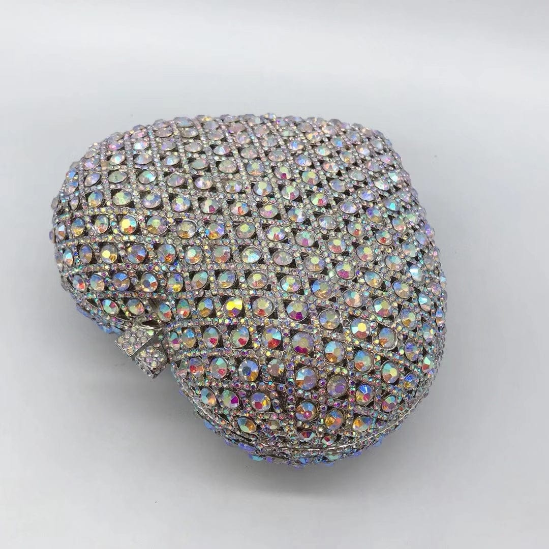 S / Cream 2022 Spring Holiday Purse Gift Handbag Heart Shaped Crystal Diamond Purse Clutch Bag For Women Girls
