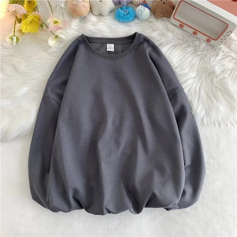 S / Dark Gray 340GSM Earth Tone Crewneck Sweatshirt Long Sleeve Pure Color Pullover Cotton Soft Terry Brown Men Shirt