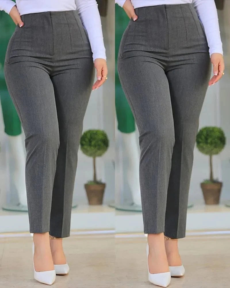S / Dark Gray European and American New casual fashion Women's pants Solid color High waist Women's pants