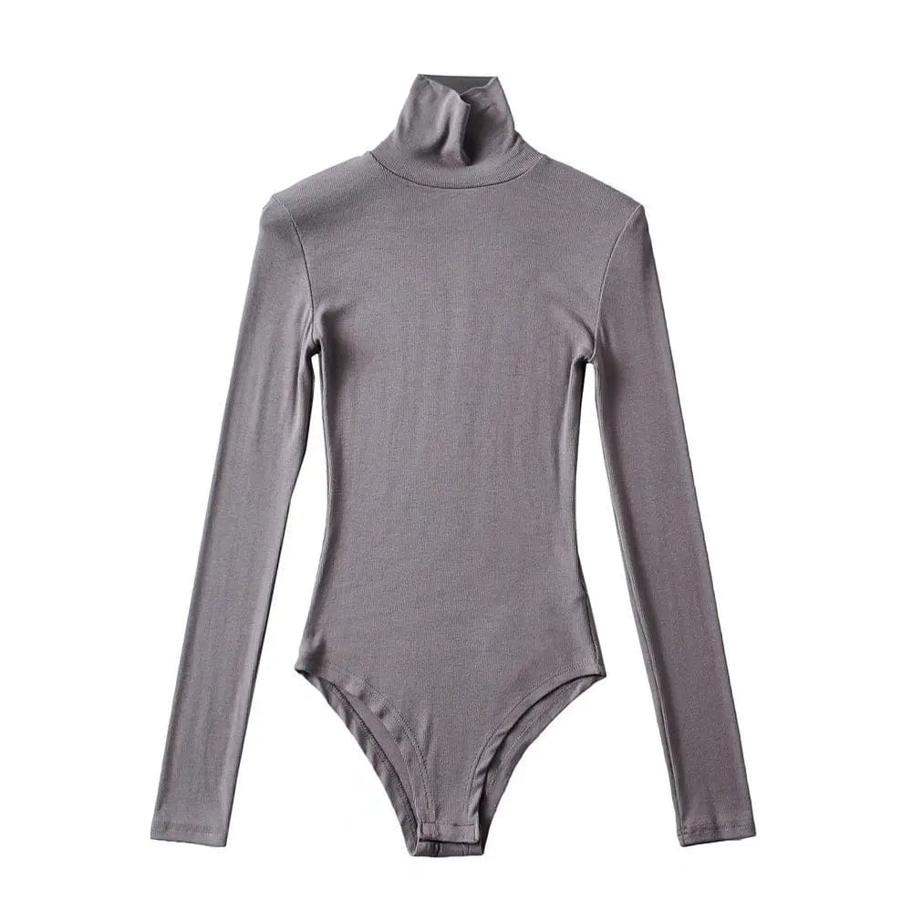 S / Dark Gray no moq ribbed cotton bodysuits for women plunge bodysuit tops long sleeve turtleneck corset bodysuit custom logo