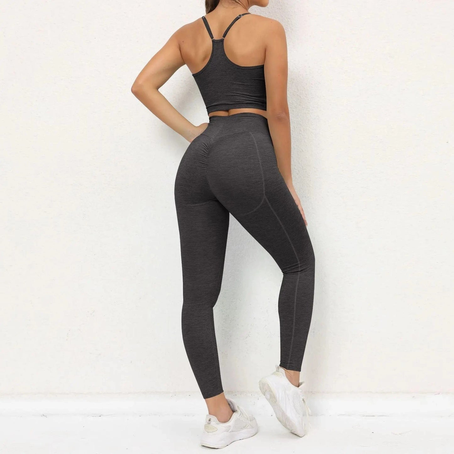 S / Dark gray set Custom Logo Women two pieces set Sportswear Crop top padded High Waist Leggings Suit Active Wear Athletic Gym Fitness Yoga Sets