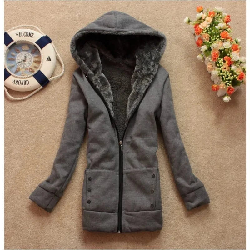 S / Dark Gray YSMARKET S-3XL Hot Sale Casual Women Thicken Coat Warm Female Clothes Overcoat With Pockets Long Sleeve Hooded Tops E9998