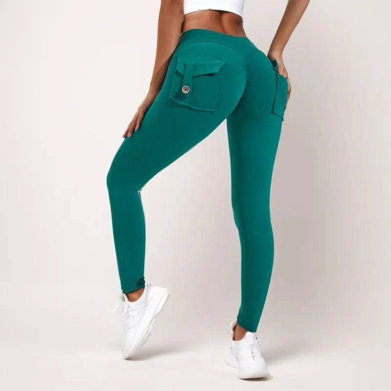 S / dark green D1205MX15 Brand New Product Colorful Gym Tight Fitness High Waist Stretch Pocket Yoga Leggings Pants Sehe Fashion