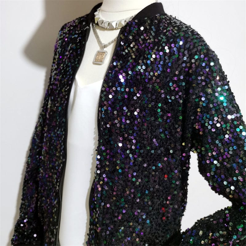 S / Dream Color Spring High Quality Zipper Sequins Embroidery Jackets Casual Velvet Bomber Letterman Jacket Women