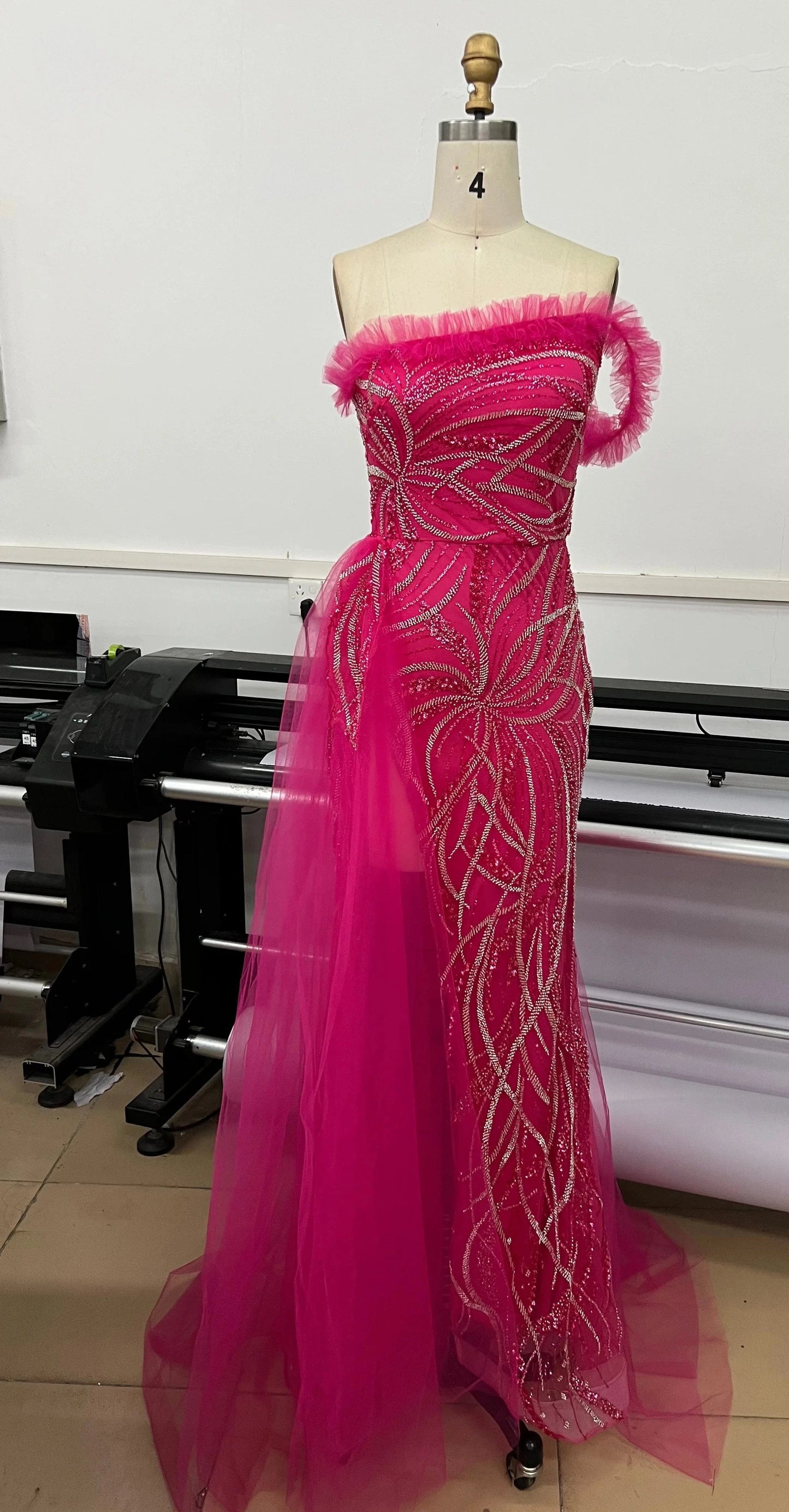 S / Fuchsia New Design Ladies Black Elegant Beading Sequin Sexy Maxi Evening Party Dresses