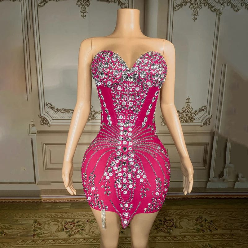 S / Fuchsia NOVANCE Y2618-C dropshipping productos 2023 black shiny chunky rhinestones  mesh prom dresses for party