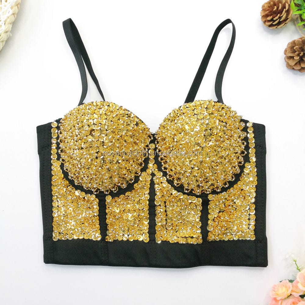 S / Gold Alibaba Trends Girl Rhinestone Tank Top Rhinestone Women Sex Tube Top Vest For Women Camisole Bustier Corset Couture Crop Tops