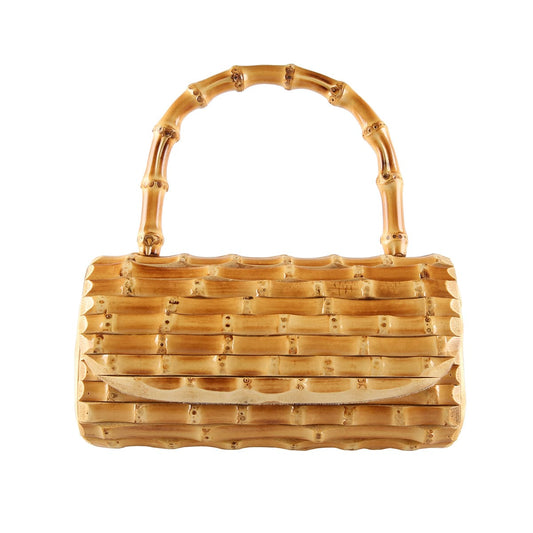 S / Golden Unique Handmade wood rattan bamboo root evening bag handbag