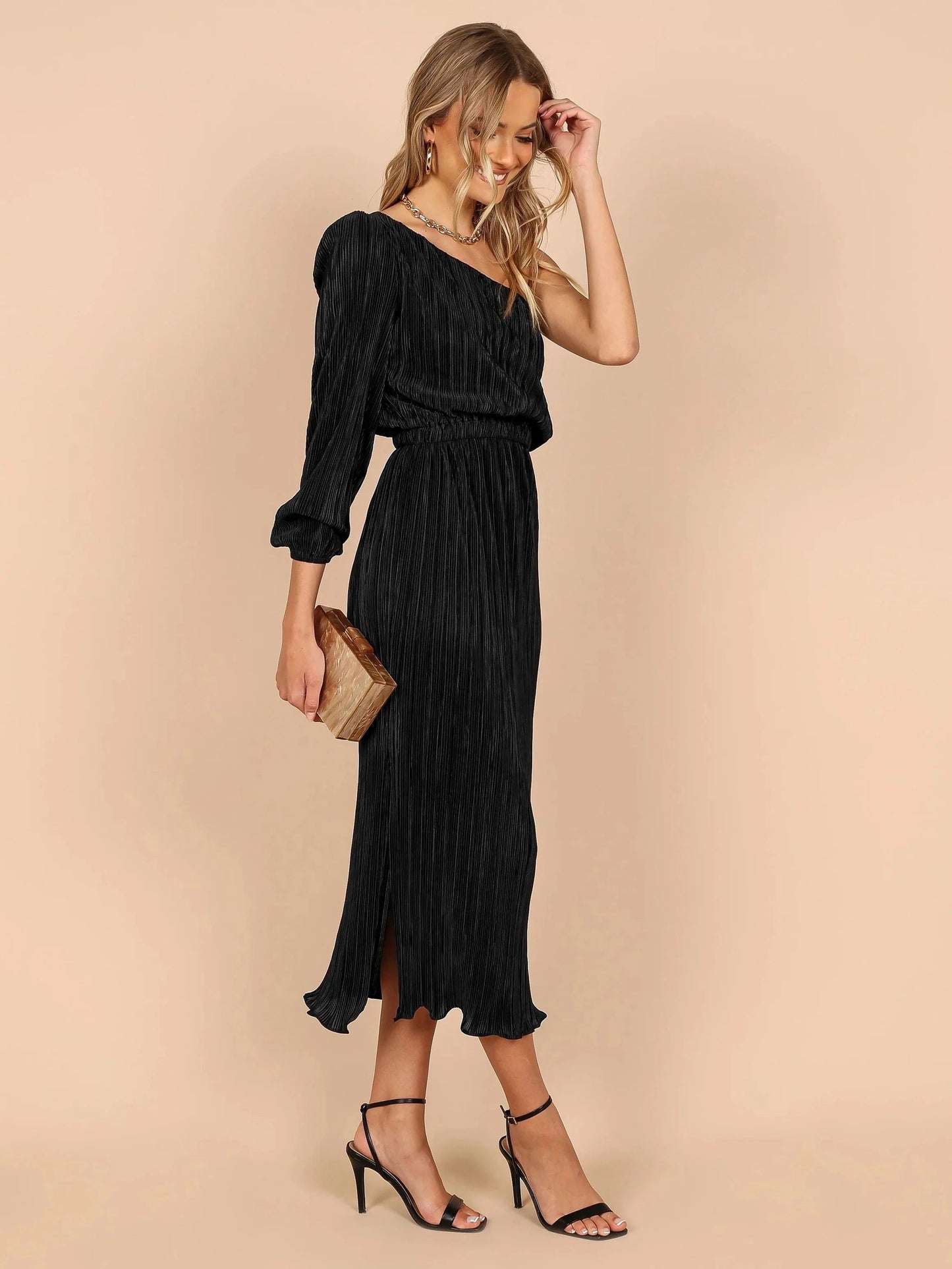 S / GQWB008 Slash Neck Single Sleeve Knit New Design Fashion Clothes 2023 Women High Slit Dress Sexy